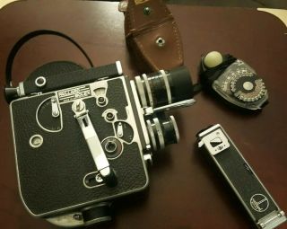 Vintage PAILLARD BOLEX H16 16mm SWISS Movie Camera 3 lens CASE & INCIDENT LIGHT 9