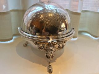 Antique Victorian Silver Plated Chased Footed Roll Top Butter Dish