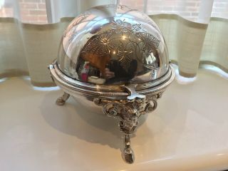 ANTIQUE VICTORIAN SILVER PLATED CHASED FOOTED ROLL TOP BUTTER DISH 4