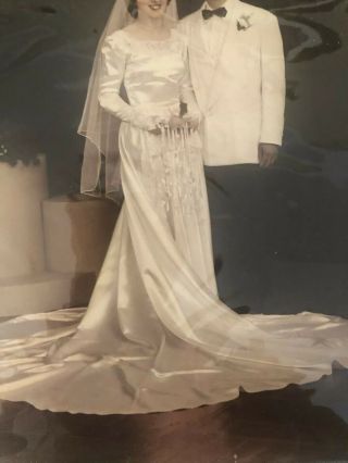 Vintage Wedding Dress Satin And Lace Size 10 Ivory