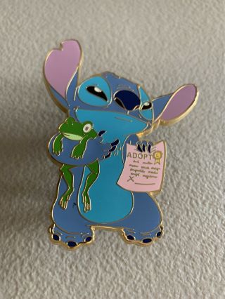 Disney Stitch With Frog & Adopt Papers Jumbo Pin Le 100 Rare