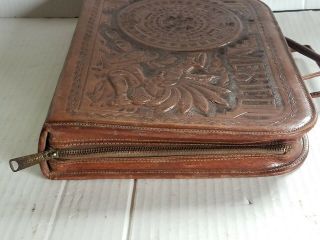 Vtg Mexican Hand Tooled Leather Briefcase Mayan Calendar Aztec Maya Laptop Case 4