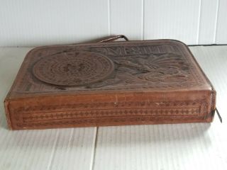 Vtg Mexican Hand Tooled Leather Briefcase Mayan Calendar Aztec Maya Laptop Case 5