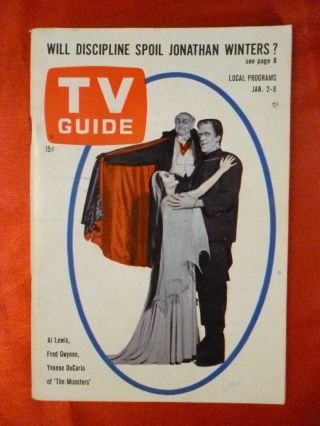 Virginia Tv Guide January 2 - 8 1965 Munsters Fred Gwynne Yvonne Decarlo Al Lewis