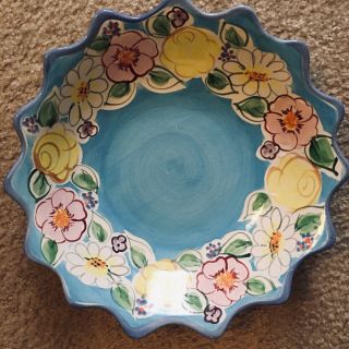 Vintage Fioriware Fiori Zanesville Oh Large Scallop Bowl Floral Daisy Artsy Usa