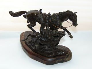 Bull Rodeo Cowboy And Horse Bronze Sculpture Statue - Signed 1974 Vintage