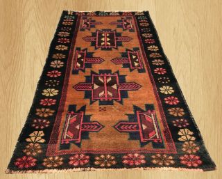 Hand Knotted Vintage Geometric Afghan Balouch Oriental Wool Area Rug 5 X 3