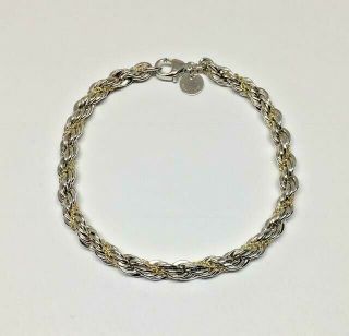 Tiffany & Co.  925 Sterling Silver & 18k Yg Twist Rope Chain Bracelet 7.  25 " Long