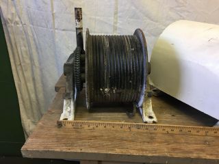 2 Vintage Hand Crank Worm Gear Cable Winch Salvaged from Old School Gym 3