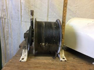 2 Vintage Hand Crank Worm Gear Cable Winch Salvaged from Old School Gym 5