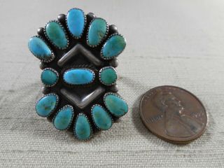 Old Zuni Silver & Natural Turquoise Cluster Ring Size 7