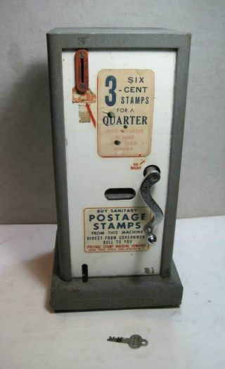 Vintage Hand Crank 3 Six Cent Stamps For A Quarter Vending Machine W Key