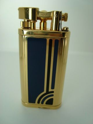 Rare Dunhill Unique Gold Plated & Blue Enamel Lift Arm Lighter Made In England