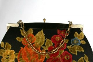 Vintage L&M A Spot Lite Exclusive Black & Floral Tapestry Carpet Handbag Purse 2