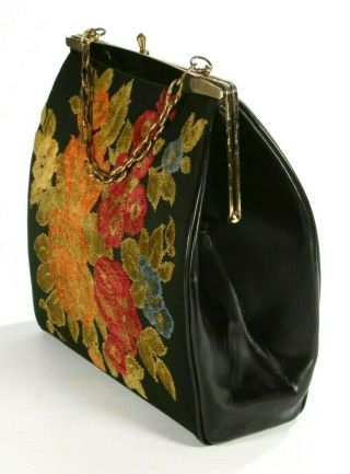 Vintage L&M A Spot Lite Exclusive Black & Floral Tapestry Carpet Handbag Purse 3