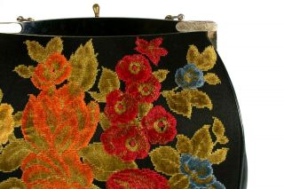 Vintage L&M A Spot Lite Exclusive Black & Floral Tapestry Carpet Handbag Purse 5