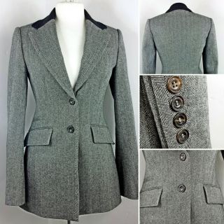 Tweed Riding Jacket 6 8 Victorian Vintage Style Grey Black Herringbone 1940s