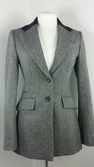 Tweed Riding Jacket 6 8 Victorian Vintage Style Grey Black Herringbone 1940s 2