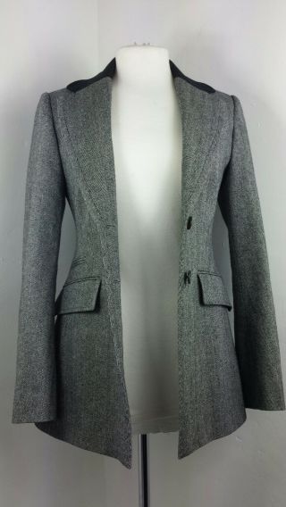 Tweed Riding Jacket 6 8 Victorian Vintage Style Grey Black Herringbone 1940s 3