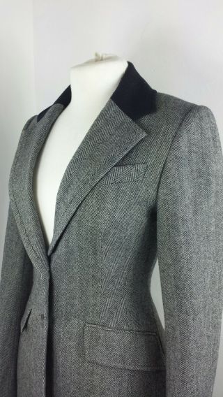 Tweed Riding Jacket 6 8 Victorian Vintage Style Grey Black Herringbone 1940s 7