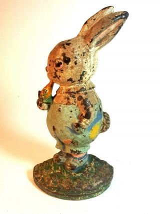 Vintage Cast Iron Hubley Doorstop Bunny Rabbit W Carrot