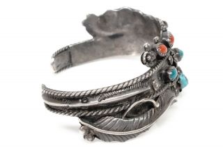 STUNNING VINTAGE NAVAJO STERLING SILVER CUFF BRACELET MARY S LEW CORAL TURQUOISE 2
