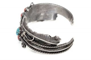 STUNNING VINTAGE NAVAJO STERLING SILVER CUFF BRACELET MARY S LEW CORAL TURQUOISE 3