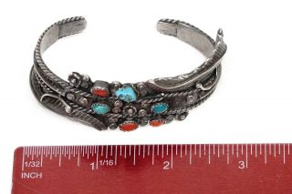 STUNNING VINTAGE NAVAJO STERLING SILVER CUFF BRACELET MARY S LEW CORAL TURQUOISE 5