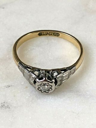 ART DECO 18CT GOLD PLATINUM DIAMOND SOLITAIRE RING ANTIQUE JEWELLERY HANDMADE 5