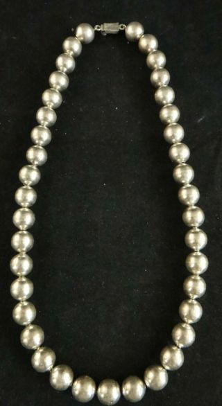 Vintage Taxco Mexican Sterling Bead Necklace.  Mid 20th C.  20 ½” Beads 12mm.