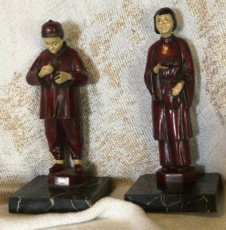 Jb Hirsch Chinese Man & Woman Bookends On Marble 1930s Vintage