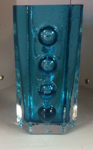 Whitefriars Style Vintage Glass Vase Six Sided With Bobbles Kingfisher Blue