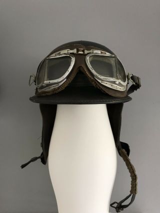 Vintage Black Everoak Corker Motorcycle Helmet With Vintage British Made Goggles