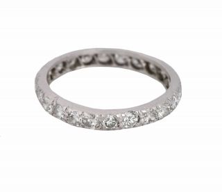 Ladies Vintage Estate Platinum 0.  96ctw Diamond 3mm Eternity Wedding Band Ring