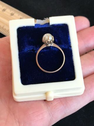 Antique Victorian 10k Gold Single Pearl Ring Unique Bezel Size 5.  5 1870’s Estate