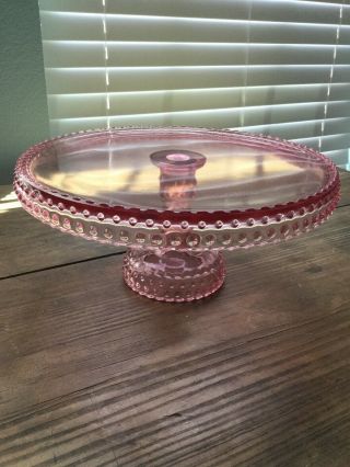 Vtg Le Smith Pink Glass Hobnail Pedestal Cake Plate Stand 11 " X 5 " H