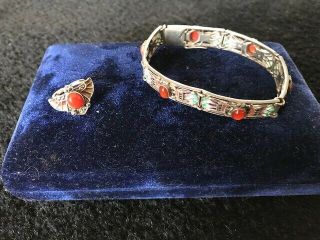 Vintage Egyptian Art Deco Bracelet And Ring Set