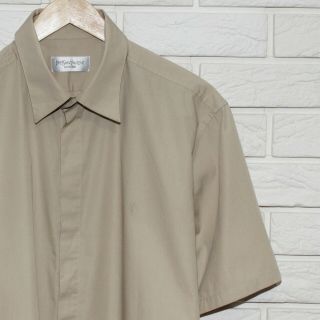 Vintage Ysl Yves Saint Laurent Mens Beige Short Sleeve Shirt Logo Size L
