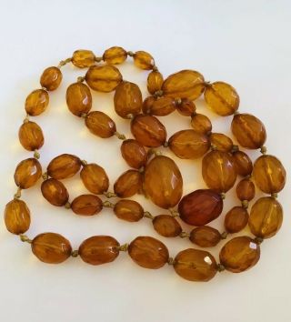 Art Deco Faceted Natural Amber Bead Necklace