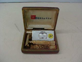 Vintage Gold Tone Gillette Diplomat Razor W/box