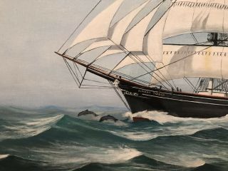 Vintage Schooner Ship Painting Oil on Board Signed 2