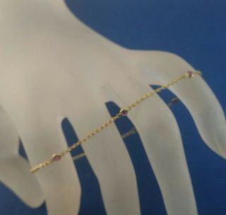 Vintage 18k Thin Gold Link Chain Tennis Bracelet 6 Round Rubies 7 " L