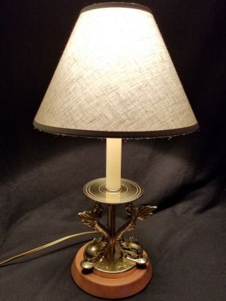 Vintage Baldwin Brass Ornate Dolphin/fish Table Lamp W/ Shade Tested/works Koi