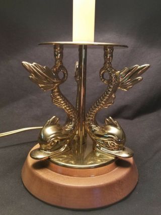 Vintage Baldwin Brass Ornate Dolphin/Fish Table Lamp w/ Shade Tested/Works Koi 3