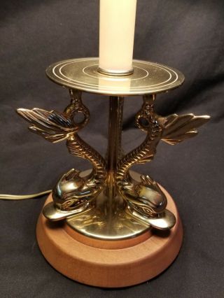 Vintage Baldwin Brass Ornate Dolphin/Fish Table Lamp w/ Shade Tested/Works Koi 4