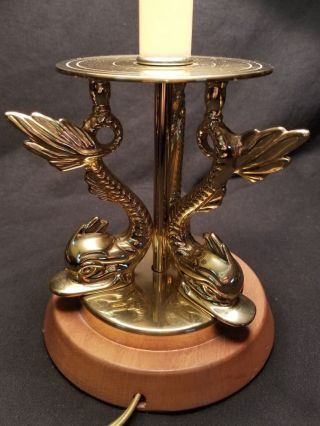 Vintage Baldwin Brass Ornate Dolphin/Fish Table Lamp w/ Shade Tested/Works Koi 5