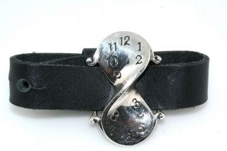 King Baby Vintage Infinity Time Black Leather Sterling Silver Bracelet
