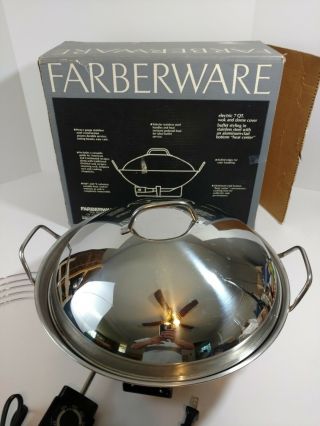 Vintage Farberware 7 Quart Electric Stainless Steel Wok Model 343