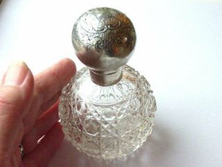 Victorian Scent Perfume Bottle Hobnail Cut Glass Silver Top And Collar
