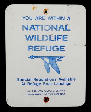1950s Vintage National Wildlife Refuge Metal No Hunting Street Sign Canada Goose